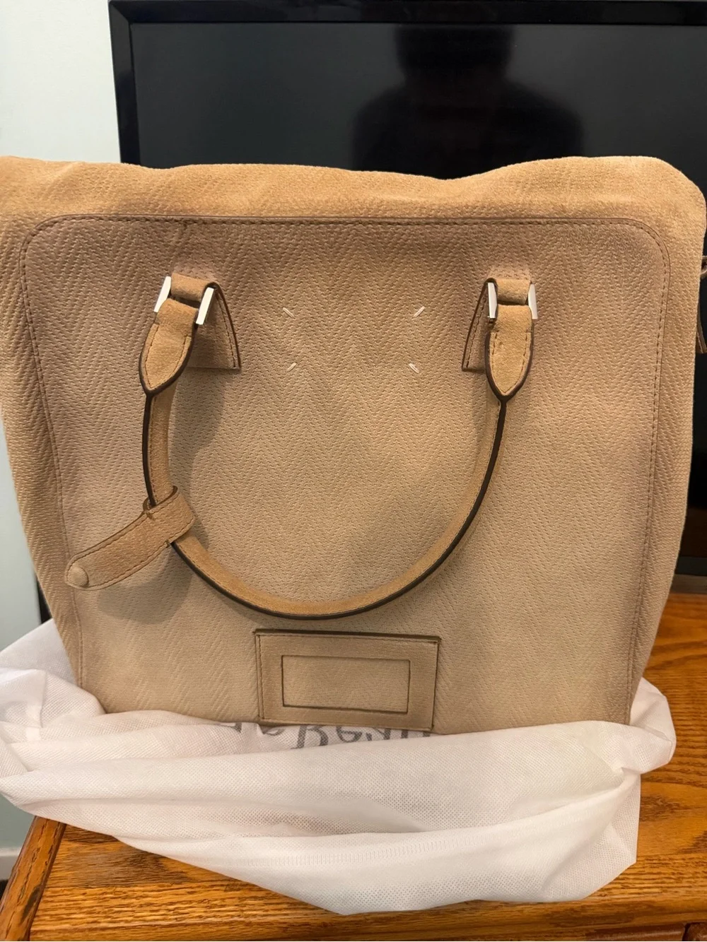 Maison Martin Margiela Beige Suede Fold-Over Messenger Bag